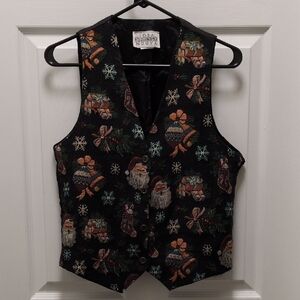 Vintage 90s Tapestry Christmas Vest – Santa Holiday Vest Idea Nuova Size M/L